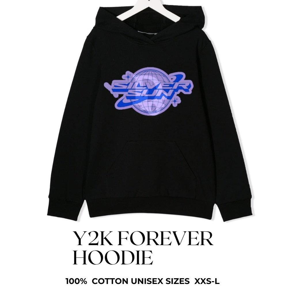 NWT y2K 4EVER COTTON HOODIE black graphic sizes xs-xl